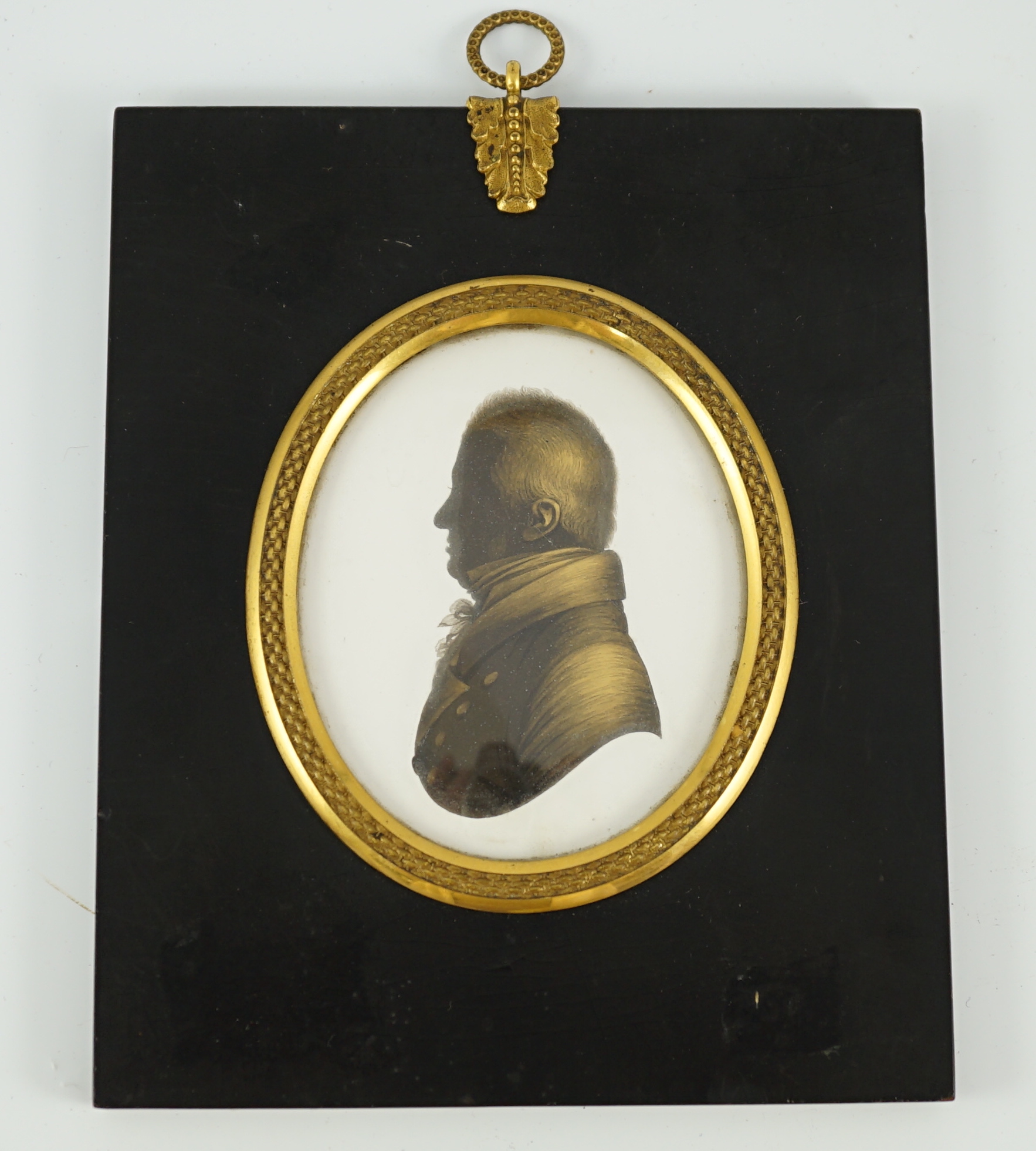 John Miers (1756-1821), Silhouette of 'Mr Warren', painted and bronzed plaster, 8 x 6.5cm.